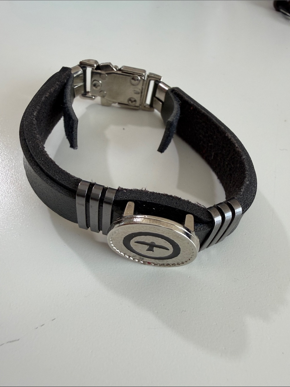 Unisex Black Leather Bracelet with Metal Accent